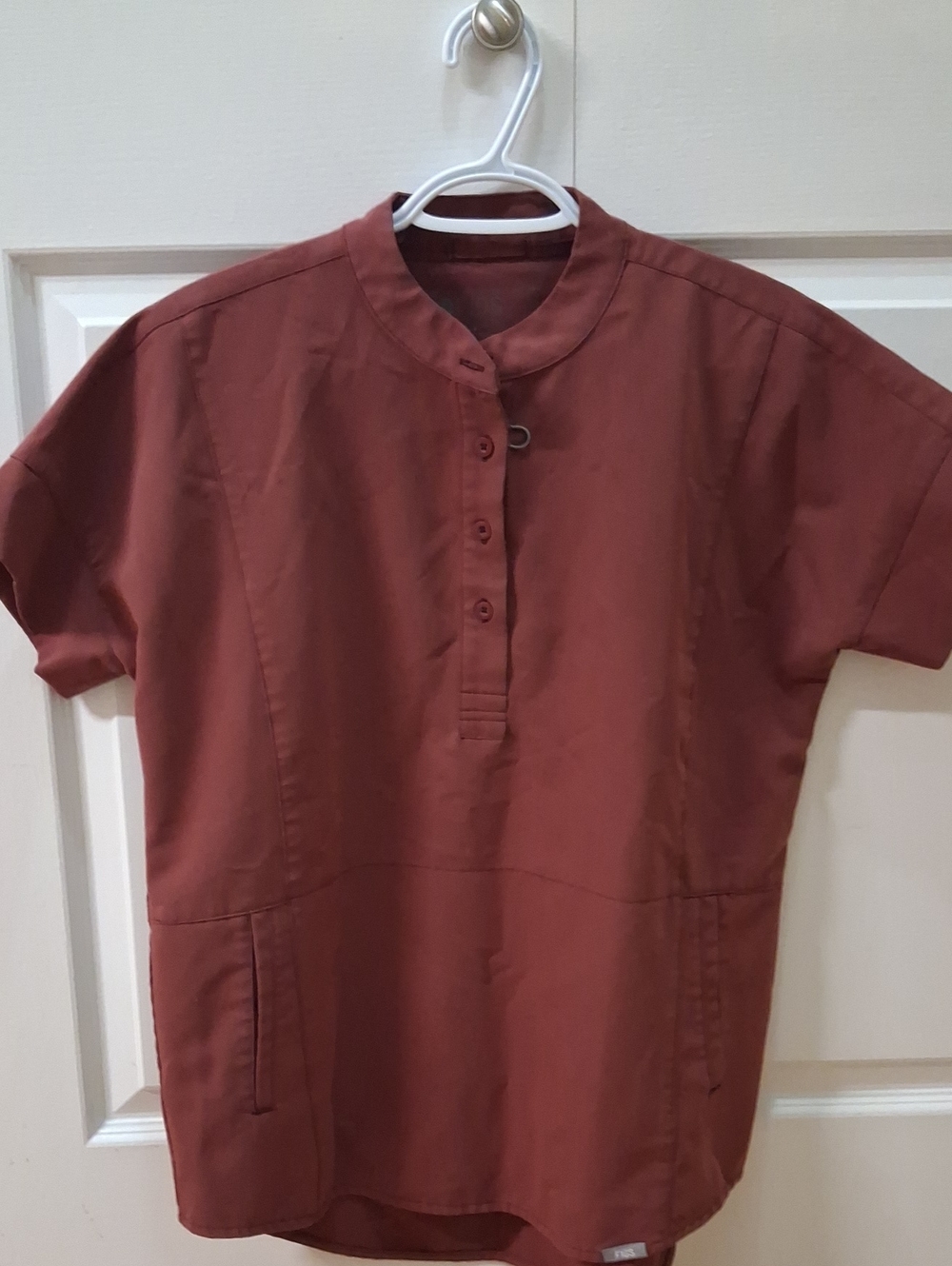 FIGS Short Sleeve Top And Pants Set Dark Cherry